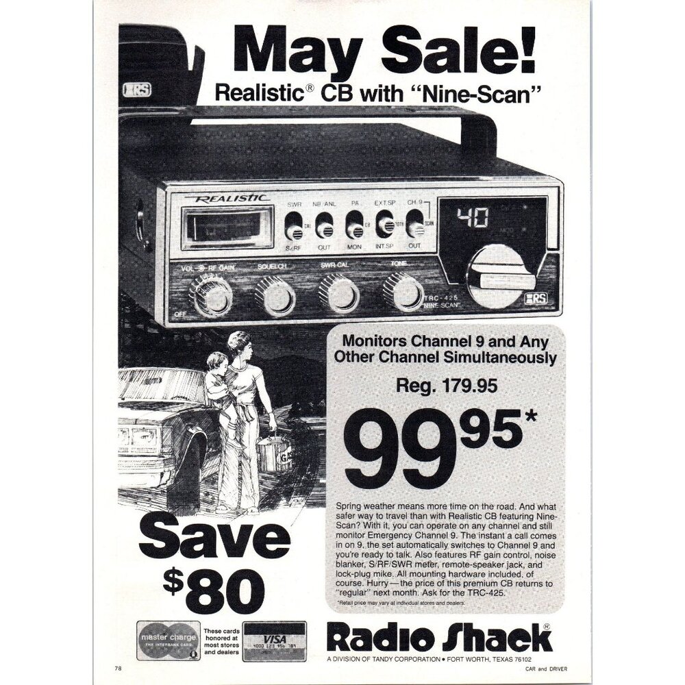 1980 Radio Shack Realistic CB Radio Vintage Print Ad 80s Trucker Wall Art